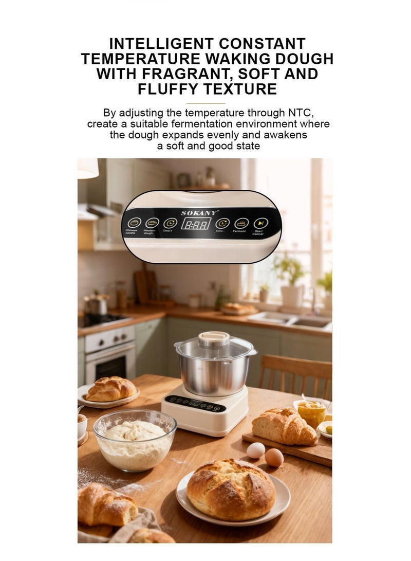 سوكاني آلة عجن العجين الأوتوماتيكية، سعة 5 لتر، وضعان للعجين الصيني والغربي، عجن بدرجة حرارة ثابتة، مؤقت ذكي، وعاء من الفولاذ المقاوم للصدأ - Image 3